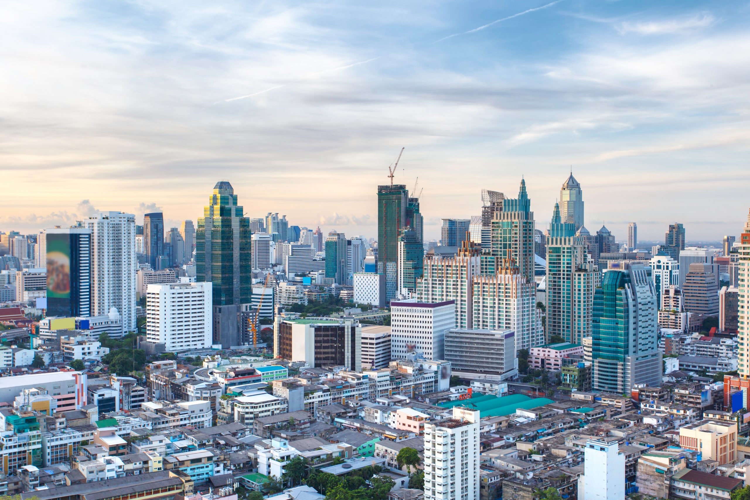 Top views skyline business building and financial district in sunshine day at Bangkok City, Bangkok
