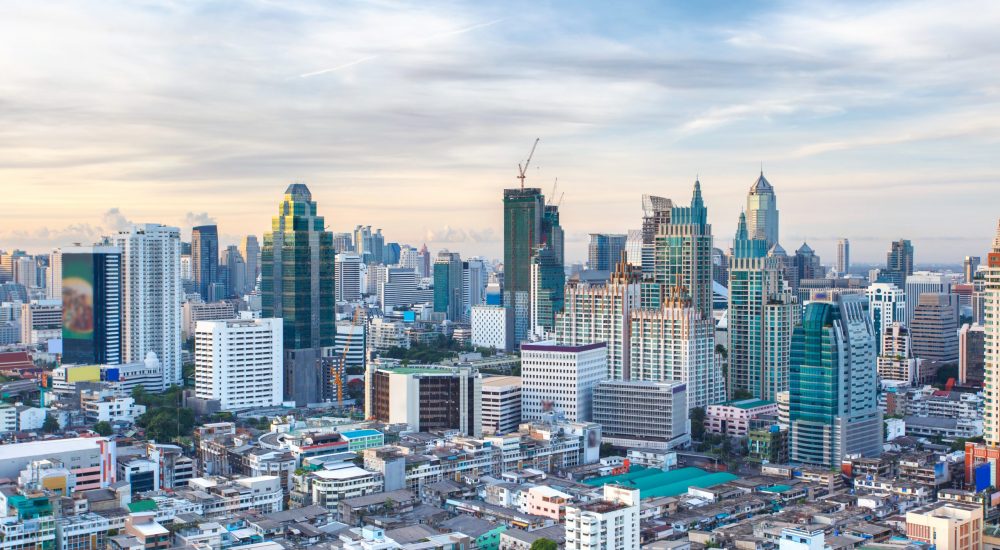 Top views skyline business building and financial district in sunshine day at Bangkok City, Bangkok